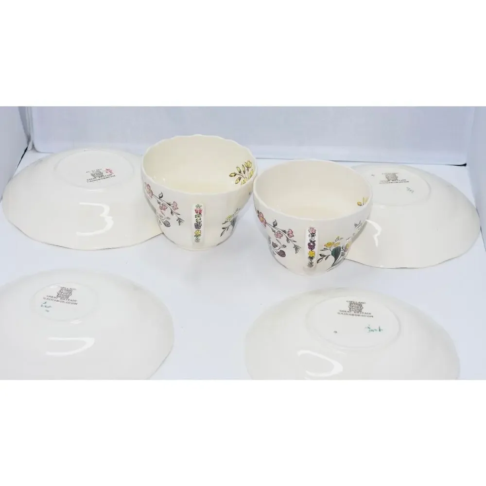 Copeland Spode Gainsborough Marlborough Tea Cup and Saucer Plates - 6pc set